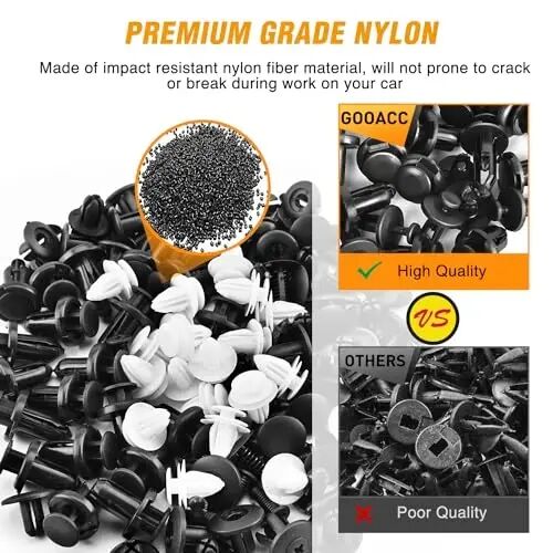 GOOACC 120PCS Car Bumper Push Retainer Clips & Nylon Fasteners Rivet Kit 6mm 7.6mm 8mm 8.8mm 10mm Door Trim Panel Clips, 5PC Fastener Remover - 4