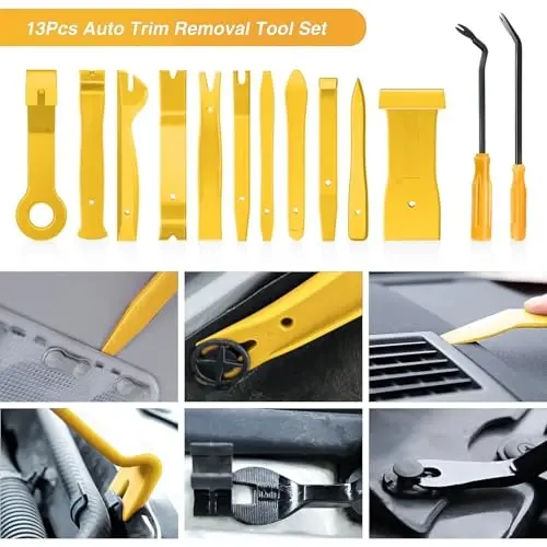 GOOACC 13PCS Nylon Trim Removal Tool Set for Bumper Fastener Rivet Clips Car Door Clip Panel Audio Video Dashboard Dismantle Yellow - 3