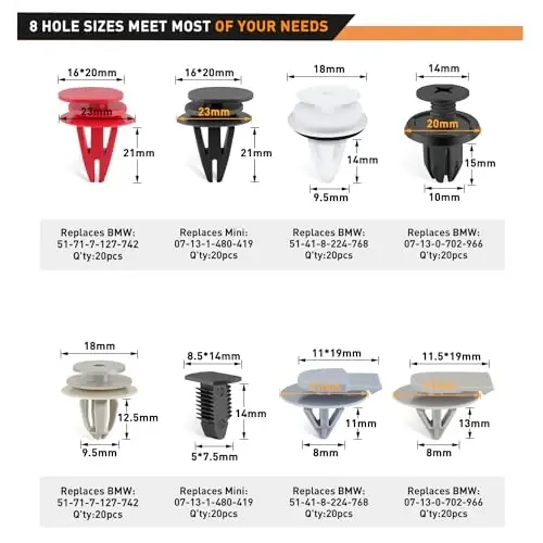 GOOACC 130PCS Body Interior and Exterior Retainer Fastener Clip Rocker Moulding Clip W/Sealer for Mini Cooper 51-71-7-127-742 07-13-1-480-419 BMW Lawson Clip Lizard - 3