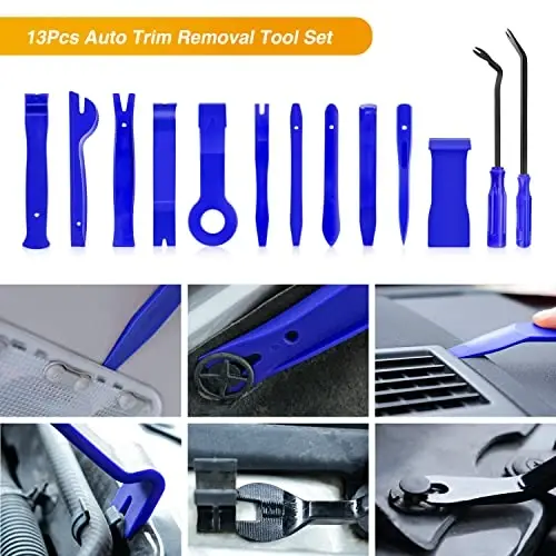 GOOACC 13PCS Nylon Trim Removal Tool Set for Bumper Fastener Rivet Clips Car Door Clip Panel Audio Video Dashboard Dismantle Blue (GRC-203) - 3