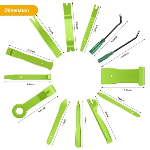 GOOACC 13PCS Nylon Trim Removal Tool Set for Bumper Fastener Rivet Clips Car Door Clip Panel Audio Video Dashboard Dismantle Green - 2