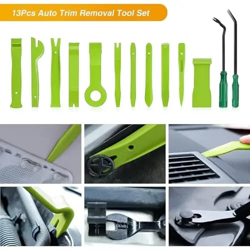 GOOACC 13PCS Nylon Trim Removal Tool Set for Bumper Fastener Rivet Clips Car Door Clip Panel Audio Video Dashboard Dismantle Green - 3