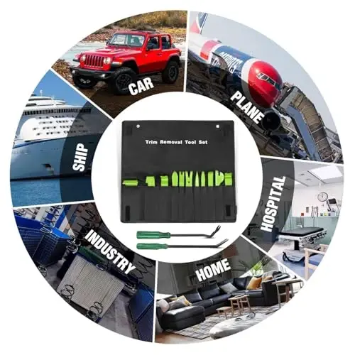 GOOACC 13PCS Nylon Trim Removal Tool Set for Bumper Fastener Rivet Clips Car Door Clip Panel Audio Video Dashboard Dismantle Green - 6