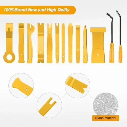 GOOACC 13PCS Nylon Trim Removal Tool Set for Bumper Fastener Rivet Clips Car Door Clip Panel Audio Video Dashboard Dismantle Yellow - 4