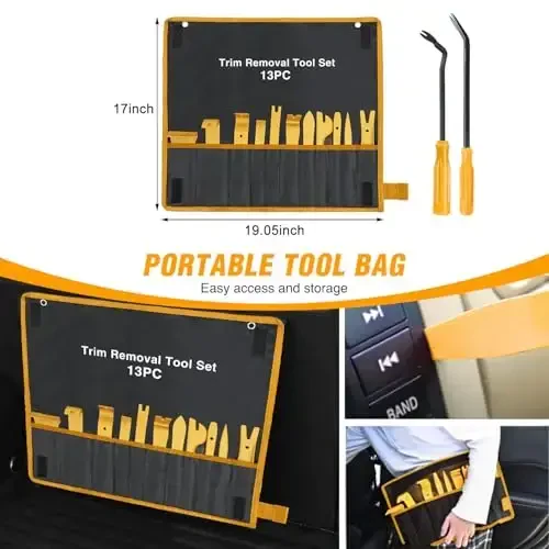 GOOACC 13PCS Nylon Trim Removal Tool Set for Bumper Fastener Rivet Clips Car Door Clip Panel Audio Video Dashboard Dismantle Yellow - 7
