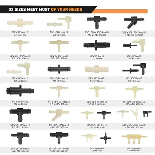 GOOACC 159Pcs 32 Size Automotive Vacuum Tubing Tee Connector Assortment Kit 1/8