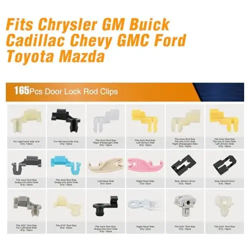 GOOACC 165Pcs Door Lock Rod & Tailgate Handle Retainer Clip Assortment | Fits 5/32