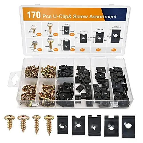 GOOACC 170Pcs Car U-Clip and Screw Assortment Kit 9 Different Sizes Automotive U Nut and Screw Clip Replacement Parts for Dash Door Panel Interior - 1