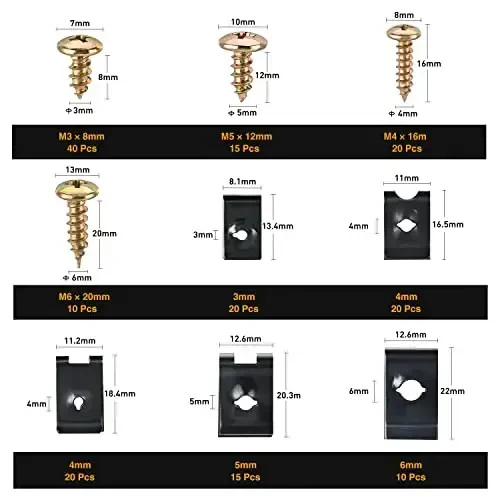 GOOACC 170Pcs Car U-Clip and Screw Assortment Kit 9 Different Sizes Automotive U Nut and Screw Clip Replacement Parts for Dash Door Panel Interior - GOOACC (1)