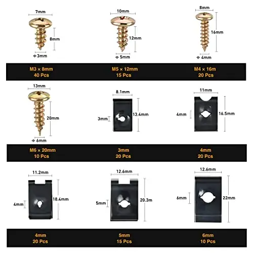 GOOACC 170Pcs Car U-Clip and Screw Assortment Kit 9 Different Sizes Automotive U Nut and Screw Clip Replacement Parts for Dash Door Panel Interior - 2