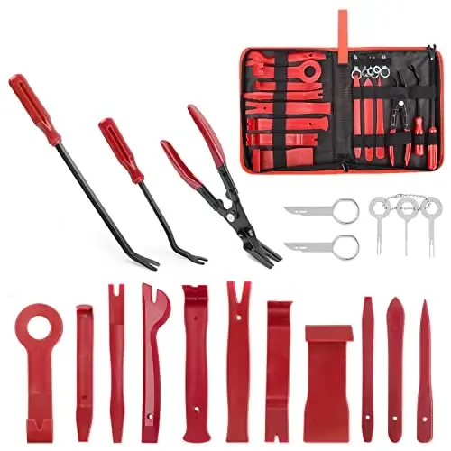 GOOACC 19Pcs Trim Removal Tool Set Panel Fastener Clips Removal Automotive Plastic Upholstery Pliers Removal Install Removal Car Tool with Storage Bag for Trim Panel Audio Clip Pliers Terminal 