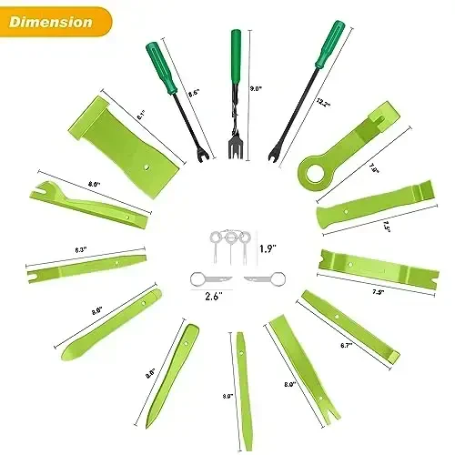GOOACC 19Pcs Trim Removal Tool Set Panel Fastener Clips Removal Automotive Plastic Upholstery Pliers Removal Install Removal Car Tool with Storage Bag for Trim Panel Audio Clip Pliers Terminal-Green - GOOACC (1)