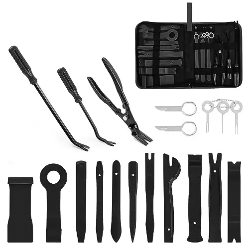 GOOACC 19Pcs Trim Removal Tool Set Panel Fastener Clips Removal Automotive Plastic Upholstery Pliers Removal Install Removal Car Tool with Storage Bag for Trim Panel Audio Clip Pliers Terminal-Black - GOOACC