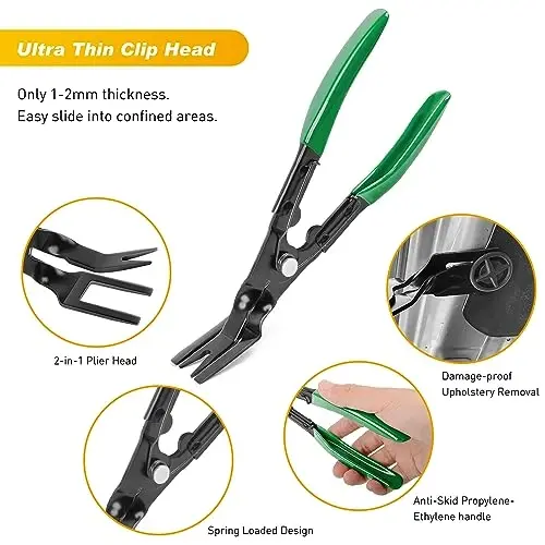 GOOACC 19Pcs Trim Removal Tool Set Panel Fastener Clips Removal Automotive Plastic Upholstery Pliers Removal Install Removal Car Tool with Storage Bag for Trim Panel Audio Clip Pliers Terminal-Green - 5