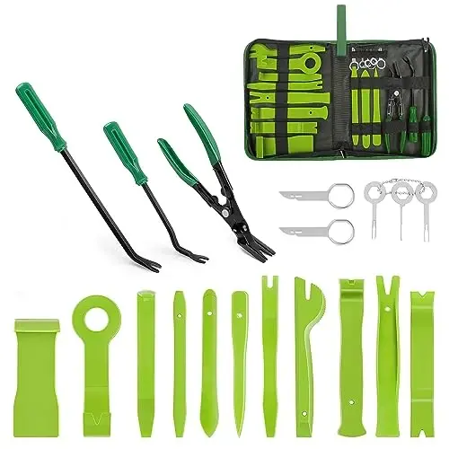 GOOACC 19Pcs Trim Removal Tool Set Panel Fastener Clips Removal Automotive Plastic Upholstery Pliers Removal Install Removal Car Tool with Storage Bag for Trim Panel Audio Clip Pliers Terminal-Green - GOOACC