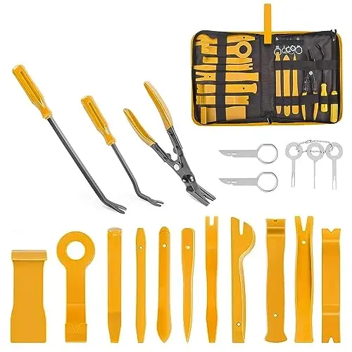 GOOACC 19Pcs Trim Removal Tool Set with Storage Bag | Fastener Clip Removers Auto Plastic Trim Tools Upholstery Pliers & Terminal Tools for Car Panels Audio Systems Yellow - 1