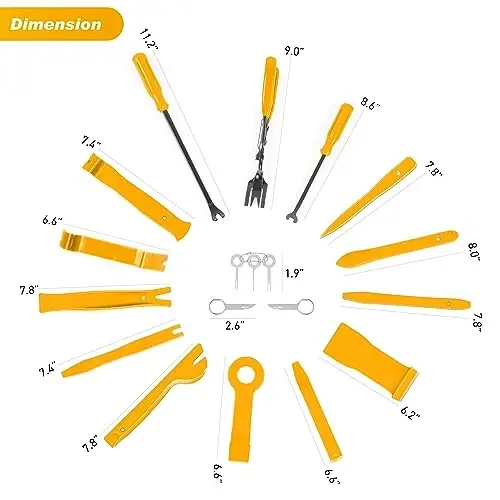 GOOACC 19Pcs Trim Removal Tool Set with Storage Bag | Fastener Clip Removers Auto Plastic Trim Tools Upholstery Pliers & Terminal Tools for Car Panels Audio Systems Yellow - 2