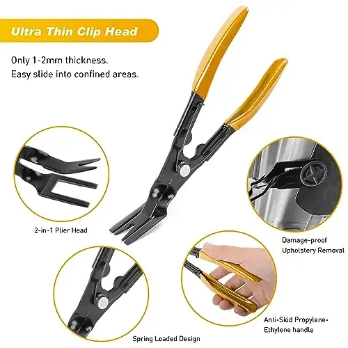 GOOACC 19Pcs Trim Removal Tool Set with Storage Bag | Fastener Clip Removers Auto Plastic Trim Tools Upholstery Pliers & Terminal Tools for Car Panels Audio Systems Yellow - 5