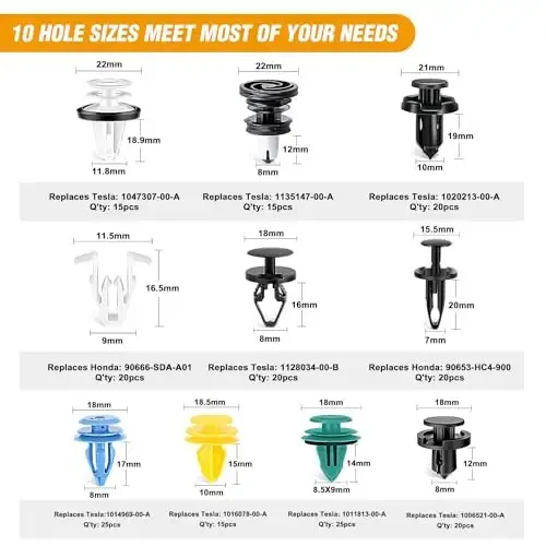 GOOACC 200PCS Car Plastic Rivets Fasteners Push Retainer Kit, 10 Most Popular Sizes Auto Push Pin Rivets,for Tesla Body Interior and Exterior Retainer Fastener Clip - 3