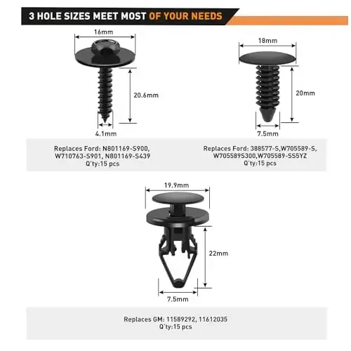 GOOACC 45Pcs Radiator Yoke, Fender & Bumper Shield Retainer Hex Head Tapping Screw Bumper Fascia Flares & Air Dam Retainer for Ford Buick Cadillac Dodge - 3