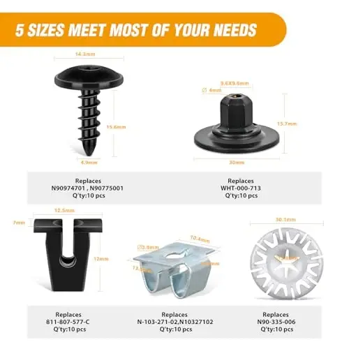 GOOACC 50Pcs Nylon Screw Grommets Retainers Fender Liner & Splash Shield Nut Kit Compatible for VW Audi Replace 811-807-577-C N90335006 WHT-000-713 N90775001 N10327102 - 2