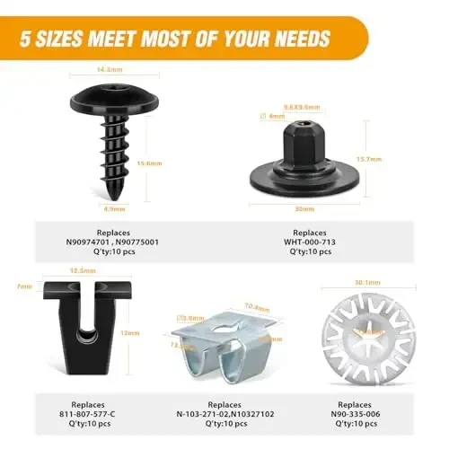 GOOACC 50Pcs Nylon Screw Grommets Retainers Fender Liner & Splash Shield Nut Kit Compatible for VW Audi Replace 811-807-577-C N90335006 WHT-000-713 N90775001 N10327102 - 2