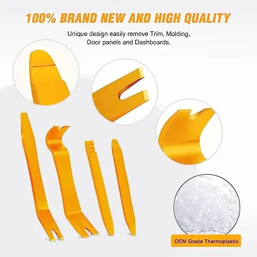 GOOACC 5 PCS Nylon Auto Trim Removal Tool Kit No-Scratch Removal Tool Kit for Car Clip Panel & Audio Dashboard Dismantle Yellow - 3
