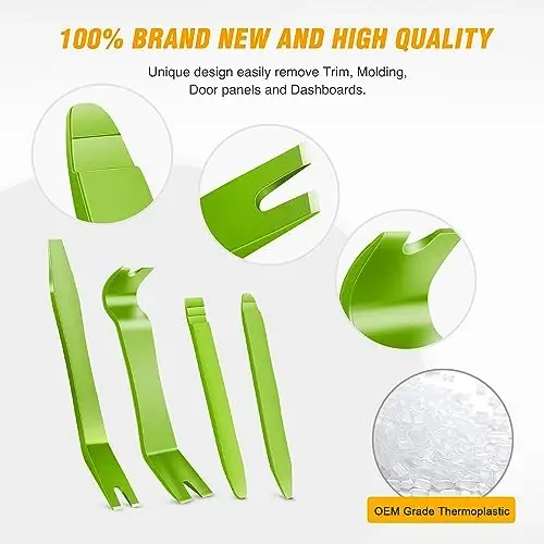 GOOACC 5PCS Auto Trim Removal Tool Kit No-Scratch Removal Tool Kit for Car Audio Dash Panel Window Molding Fastener Remover Tool Kit-Green - 3