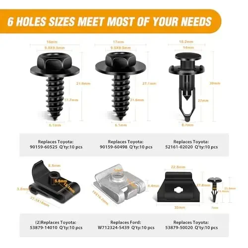 GOOACC 60PCS Rear Bumper Cover Push-Type Retainer Fender Wheel Housing U-Nut Indented Screw Bumper Cover Clip for Lexus Scion Toyota - 4