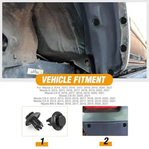 GOOACC 60Pcs Fender Liner Bumper Cover Splash Shield Hex Head Screw with Nylon U Nuts Push Bumper Fastener Rivet Clips for Fastening Front on Mazda 2, 5, 6, CX-5, CX-7 & CX-9 2014 – 2010 - 5