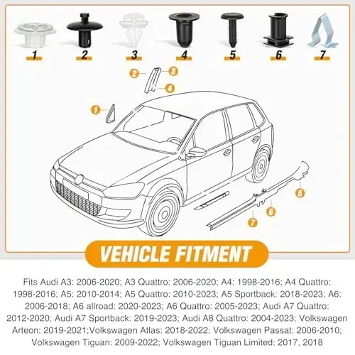 GOOACC 70Pcs Door Trim and Sill Plate Retainers Scuff Protection Moulding Clips Assortment Compatible for Audi/VW Volkswagen Polo 3C0-853-586 4A0-867-276A - 4