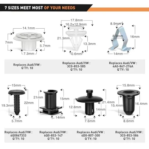 GOOACC 70Pcs Door Trim and Sill Plate Retainers Scuff Protection Moulding Clips Assortment Compatible for Audi/VW Volkswagen Polo 3C0-853-586 4A0-867-276A - 2