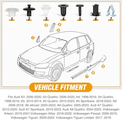 GOOACC 70Pcs Door Trim and Sill Plate Retainers Scuff Protection Moulding Clips Assortment Compatible for Audi/VW Volkswagen Polo 3C0-853-586 4A0-867-276A - 4