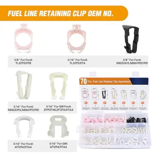 GOOACC 70Pcs Fuel Line Retaining Clips Assortment Kit 3/8