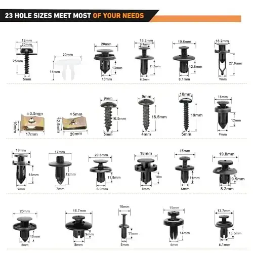 GOOACC 795Pcs Car Push Retainer Clips & Auto Fasteners Assortment 23 Most Popular Sizes Nylon Bumper Fender Rivets Metal Screw Pin Kit with 10 Cable Ties Remover for Toyota GM Ford Honda Chevy - GOOACC (1)