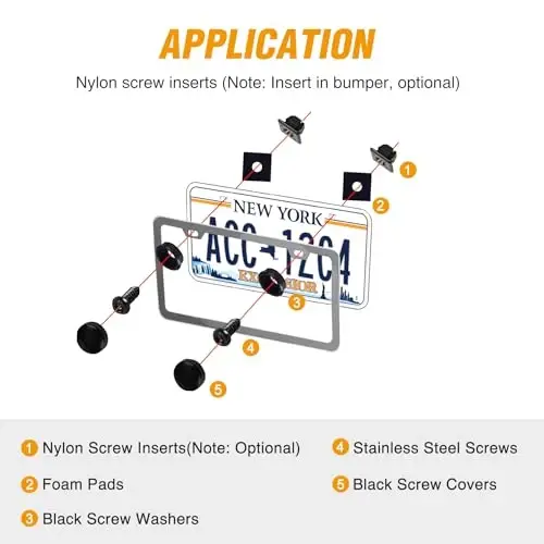 GOOACC 8 Sets Anti-Theft Stainless Steel License Plate Screw Kit with Anti-Rust Stainless Steel Mounting Hardware and Nylon Fastener Nuts for Securing License Plates Frames on Cars, Trucks, SUVs - 6