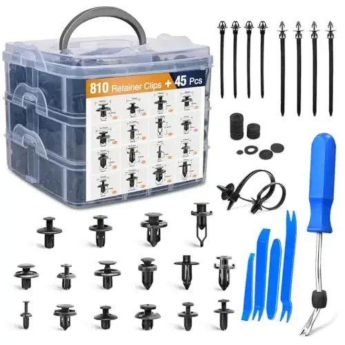 GOOACC 855Pcs Car Push Retainer Clips & Auto Fasteners Assortment -16 Most Popular Sizes Nylon Bumper Fender Rivets with Cable Ties and Fasteners Remover Fits for Toyota GM Ford Honda Acura Chrysler - GOOACC