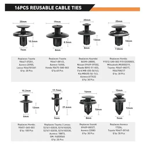 GOOACC 855Pcs Avtomobil Itarib Chiqaruvchi Klipslar & Avto Biriktirgichlar Assortimenti -16 Eng Ommabop O'lchamlar Neylon Bamper Qanot Perchinlari Kabel Bog'ichlari va Biriktirgichlarni Yechuvchi Toyota GM Ford Honda Acura Chrysler uchun mos - 2