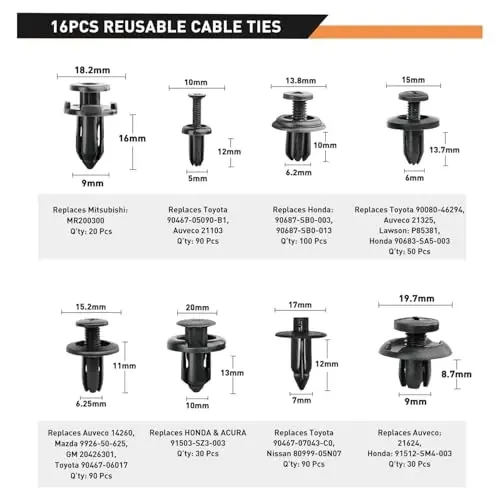 GOOACC 855Pcs Avtomobil Itarib Chiqaruvchi Klipslar & Avto Biriktirgichlar Assortimenti -16 Eng Ommabop O'lchamlar Neylon Bamper Qanot Perchinlari Kabel Bog'ichlari va Biriktirgichlarni Yechuvchi Toyota GM Ford Honda Acura Chrysler uchun mos - 3