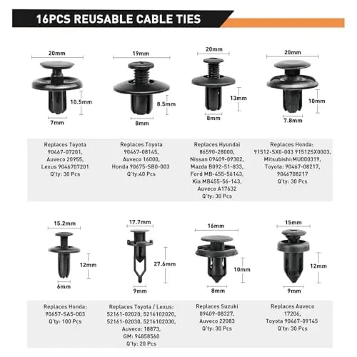 GOOACC 855Pcs Car Push Retainer Clips & Auto Fasteners Assortment -16 Most Popular Sizes Nylon Bumper Fender Rivets with Cable Ties and Fasteners Remover Fits for Toyota GM Ford Honda Acura Chrysler - 2