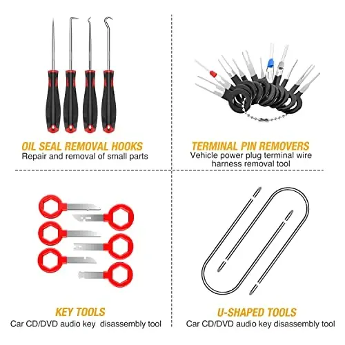 GOOACC 88Pcs Trim Removal Tool, Auto Push Pin Bumper Retainer Clip Set Fastener Terminal Remover Tool Adhesive Cable Clips Removal Kit Car Panel Radio Removal Auto Clip Pliers - 7