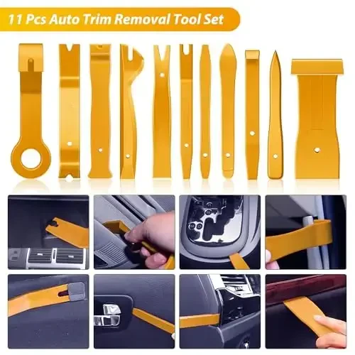 GOOACC 88Pcs Trim Removal Tool, Auto Push Pin Bumper Retainer Clip Set Fastener Terminal Remover Tool Adhesive Cable Clips Removal Kit Car Panel Radio Removal Auto Clip Pliers, Yellow - 4