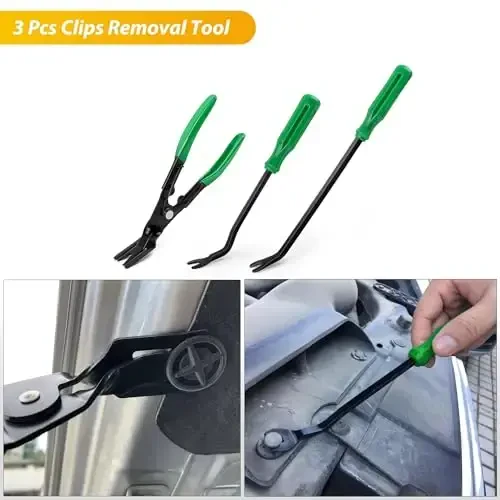 GOOACC 88Pcs Trim Removal Tool, Auto Push Pin Bumper Retainer Clip Set Fastener Terminal Remover Tool Adhesive Cable Clips Removal Kit Car Panel Radio Removal Auto Clip Pliers, Green - 3