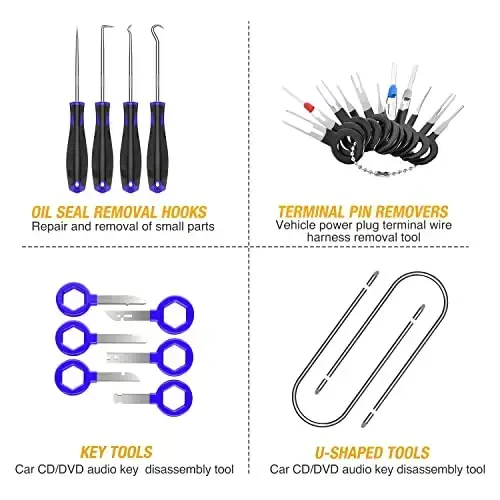 GOOACC 88Pcs Trim Removal Tool, Auto Push Pin Bumper Retainer Clip Set Fastener Terminal Remover Tool Adhesive Cable Clips Removal Kit Car Panel Radio Removal Auto Clip Pliers - 7