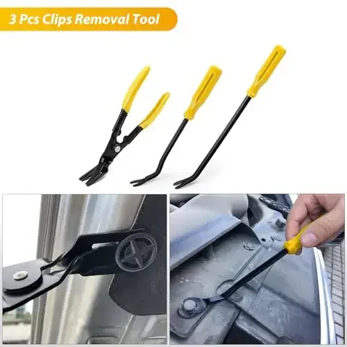 GOOACC 88Pcs Trim Removal Tool, Auto Push Pin Bumper Retainer Clip Set Fastener Terminal Remover Tool Adhesive Cable Clips Removal Kit Car Panel Radio Removal Auto Clip Pliers, Yellow - 3