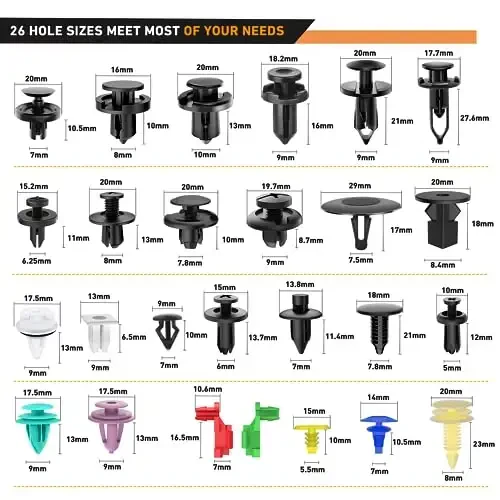 GOOACC 935Pcs Car Push Retainer Clips & Auto Fasteners Assortment -26 Most Popular Sizes Nylon Bumper Fender Rivets with 10 Cable Ties and Fasteners Remover for GM Ford Toyota Honda Chrysler - 3