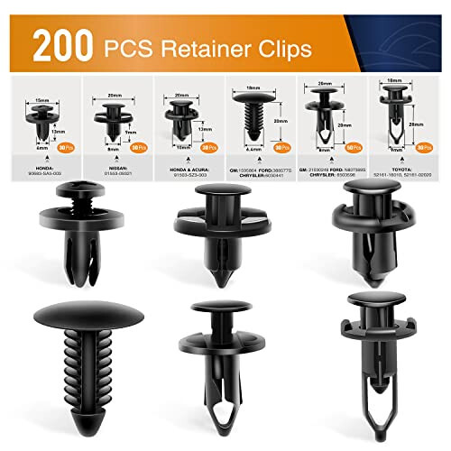 GOOACC Universal Plastic Fender Clips, 200 Pcs Push Bumper Fastener Rivet Clips with 6 Size Auto Body Retainer Clips Bumpers, Car Fender Replacement for GM, Ford & Ch - 1