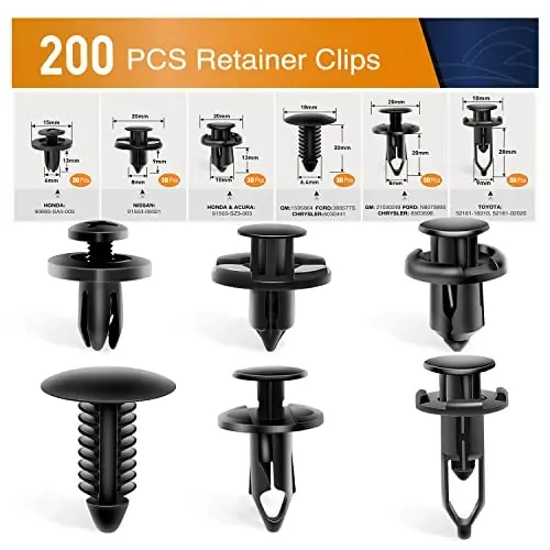 GOOACC Universal Plastic Fender Clips, 200 Pcs Push Bumper Fastener Rivet Clips with 6 Size Auto Body Retainer Clips Bumpers, Car Fender Replacement for GM, Ford & Ch - GOOACC