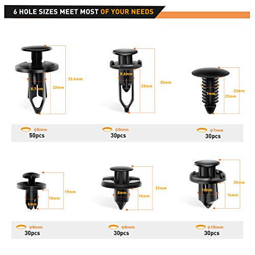 GOOACC Универсальные пластиковые клипсы для крыльев, 200 шт. Толкающие крепежные заклепки для бамперов с 6 размерами клипсов для кузова автомобиля, бамперы, Замена крыльев автомобиля для GM, Ford и Ch - 3