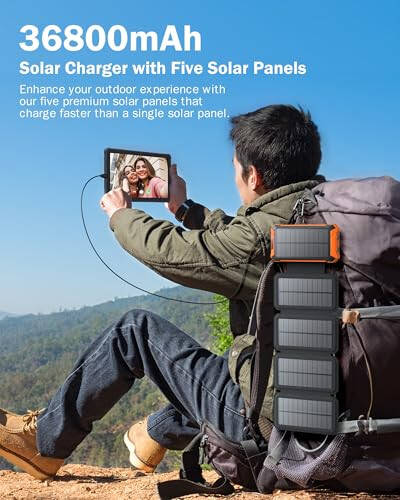 GOODaaa Solar Charger with Five Solar Panels Plus 36000mAh Solar Power Bank Wireless Charger - 2